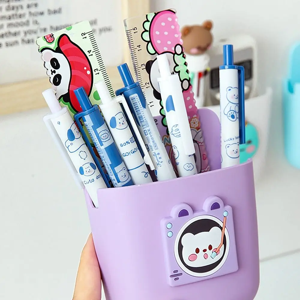 Cartoon Plastic Storage Box Punch-free Wall-Mounted Pen Ruler Container Sticky Home Decor Remote Control Shelf for Home Student