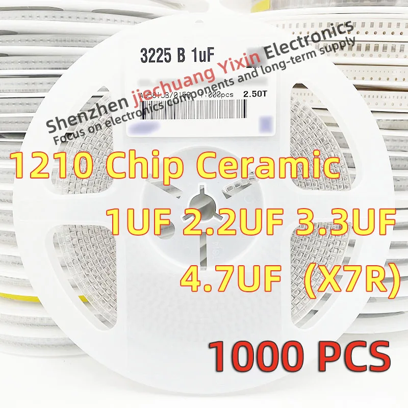 

Chip Ceramic Capacitor 1210 1UF 2.2UF 3.3UF 4.7UF 25V 50V 100V 10% accuracy X7R material 3225 Capacitance 1000pcs