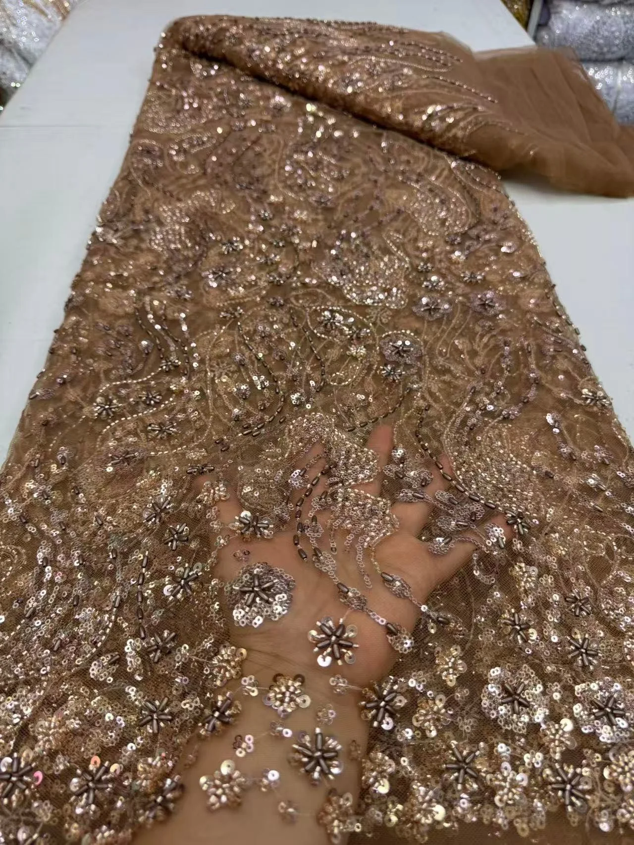 

2026 Latest African Nigerian High Quality With Tulle Sewing Lace Fabric Guipure Embroidery Dresses Sequins 5Yards JY536