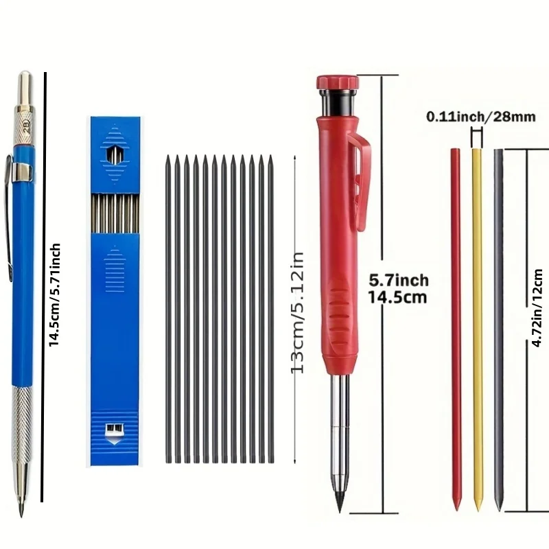 2.8/2.0mm Solid Carpenter Mechanical Pencils With Leads Built-in Sharpener Marking Tool Woodworking Deep Hole Mechanical Pencils