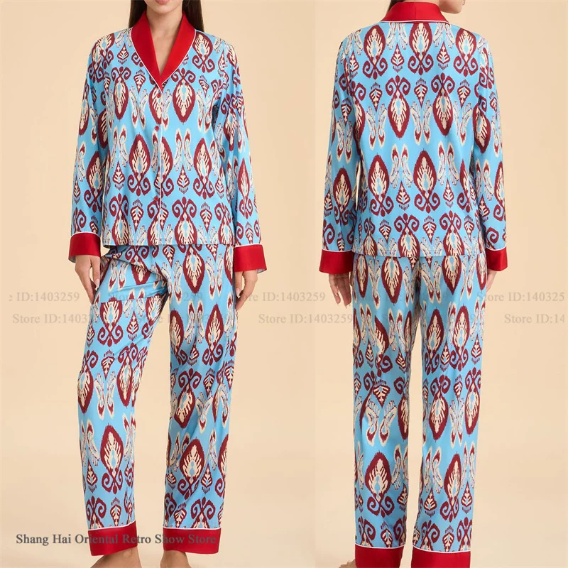 

Fashion Chiffon Satin Pajamas Set Women's Sleepwear Loungewear Spring New Nightwear Trouser Suit Homewear Loose Casual Pyjama