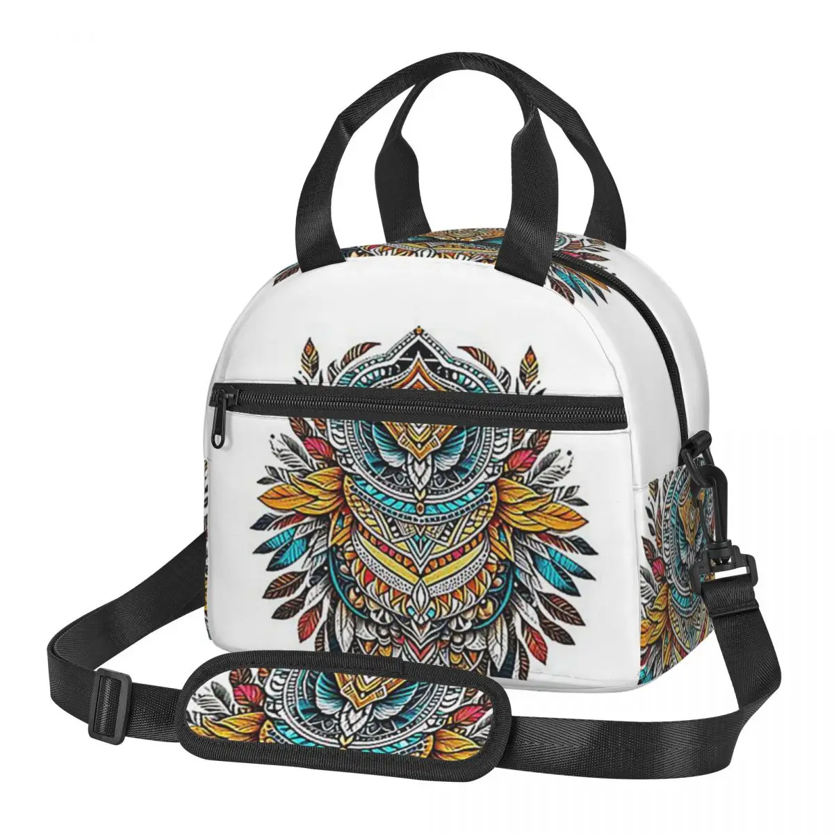 Native Mandala Owl American Lunch Bags Insulated Bento Box Portable Lunch Tote Picnic Bags Thermal Bag for Woman Student Office