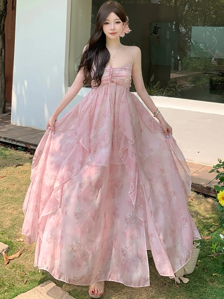Summer Pink Print Mesh Ruffled Sling Long Dress Women Boho Elegant Chic Holiday Dress 2026 Korean Fashion Bodycon Evening Dress - AliExpress 200000345 Summer Pink Print Mesh Ruffled Sling Long Dress Women Boho Elegant Chic Holiday Dress 2026 Korean Fashion Bodycon Evening Dress - AliExpress 200000345