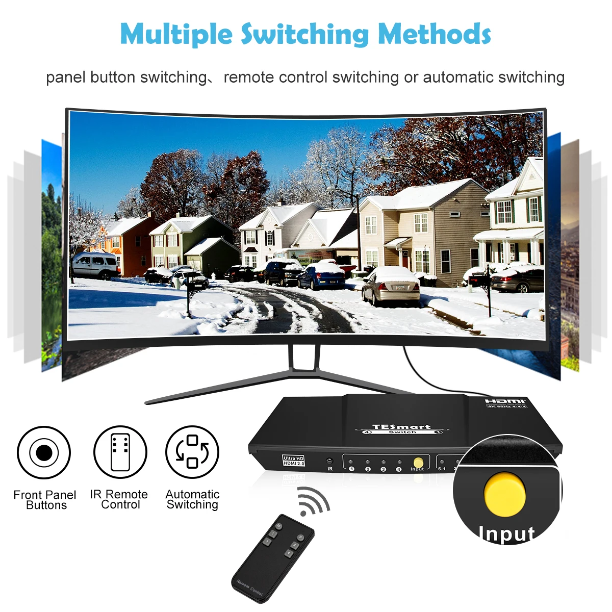 Hdmi Splitter 4k مدخل 4 منافذ مخرج 1 S/PDIF & L/R بصري HDR 10 HDCP 2.2 4k60hz HDMI Switch