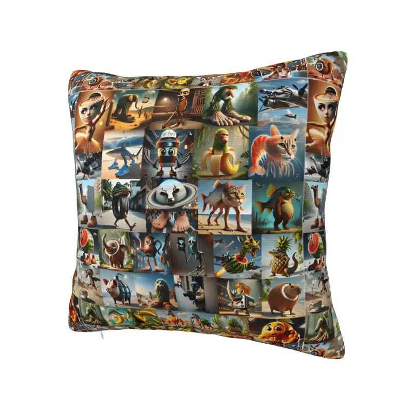 Italian Brainrot Animal Mashup Throw Pillow Case 50*50cm for Living Room Sofa Cushion Cover Soft Polyester Pillowcase