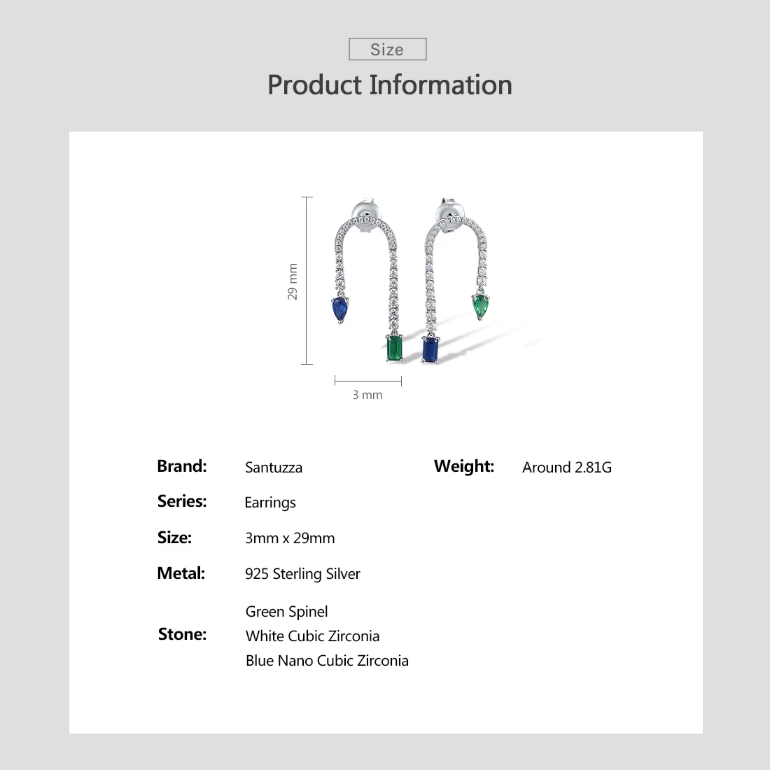 SANTUZZA Real  925 Sterling Silver Dangling Earrings For Women Sparkling Blue&Green Stone Chic Wedding Anniversary Fine Jewelry view 4