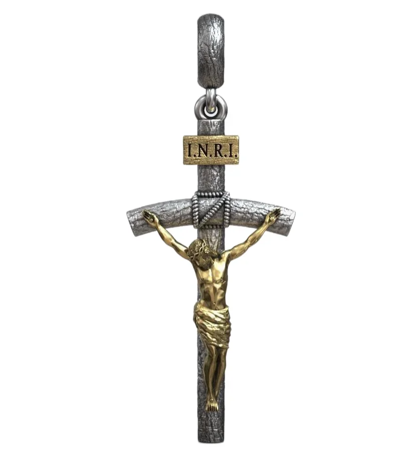 11g Jesus Christ Crucifixion Wooden Catholic Long Cross Gold Pendant Customized 925 Solid Sterling Silver