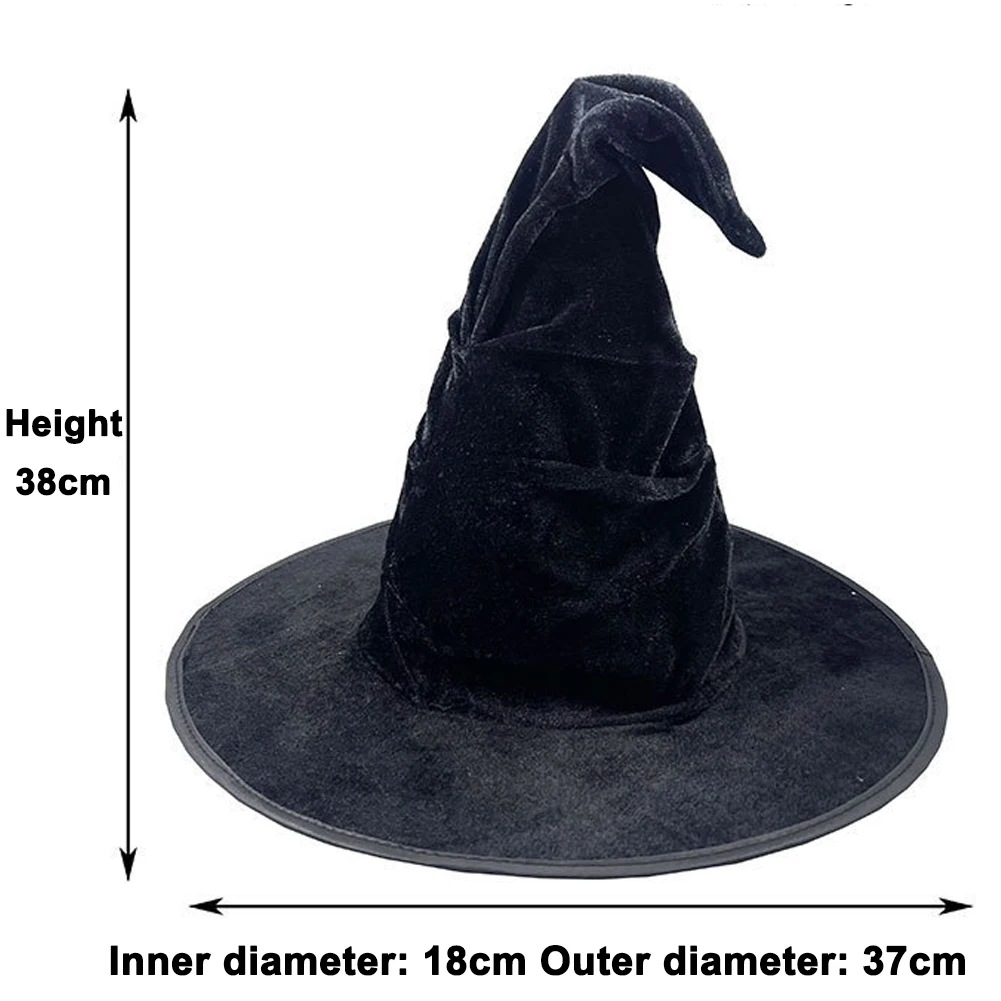Women Witch Wizard Black Hat Costume Accessories Halloween Folds Hat Headgear Party Devil Cap Props Girls Halloween Party Suits