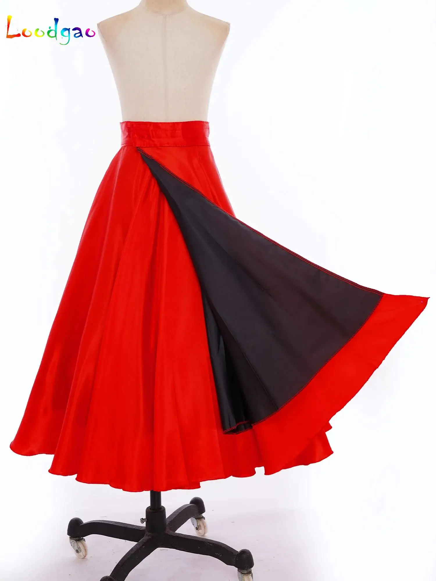 Children Girls Flamenco Skirt Side Split Wide Hemline Satin Spanish Dance Skirt Belly dance long Dress Gypsy Big Swing Skirt