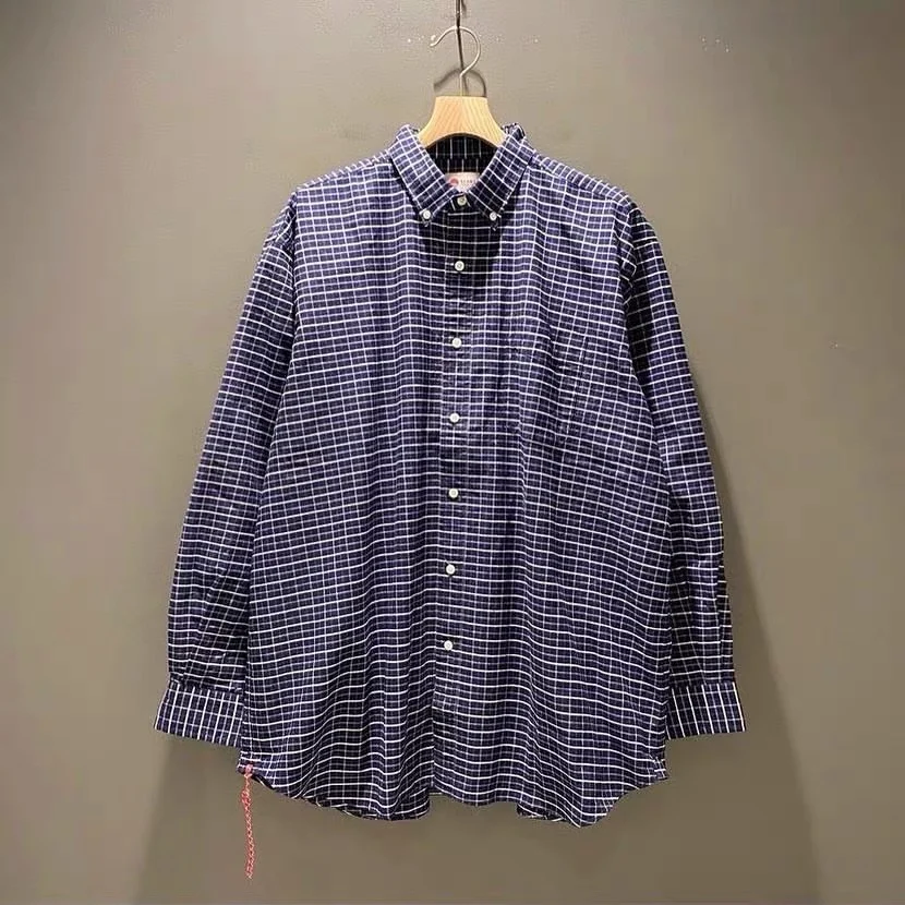 

Свободная рубашка с длинным рукавом, повседневная, с красным клетчатым узором, в японском стиле, винтажная, из ткани оксфорд, на пуговицах, молодежная, модная, на все сезоны