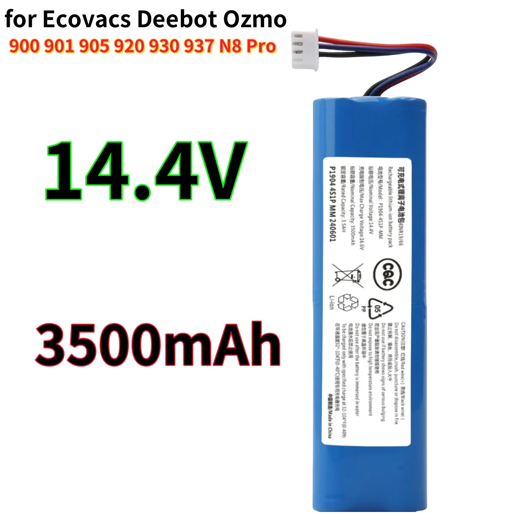 

For Ecovacs Deebot Ozmo 900 901 905 920 930 937 N8 N8 Pro Li-ION 14.4V Robot Vacuum Cleaner Battery Replacement Battery 3500mAh.
