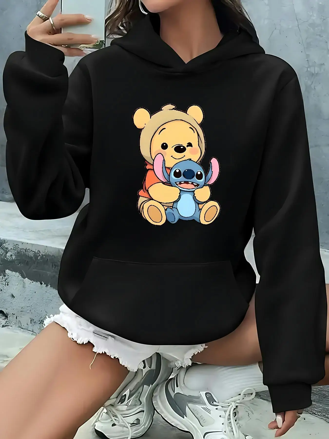 

Женские толстовки с капюшоном Disney Winnie The Pooh, уличная одежда большого размера, толстовки унисекс, осенне-зимние флисовые повседневные универсальные