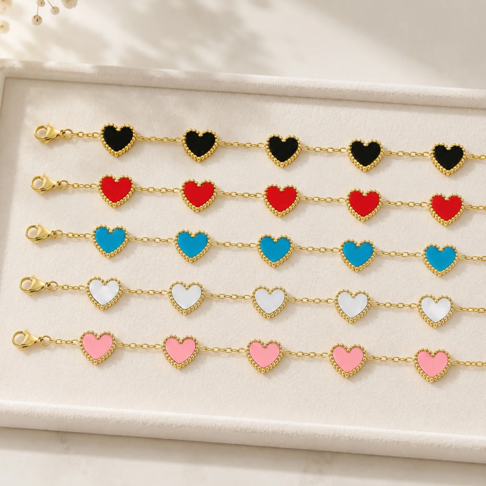 

Chamica 5 Colors Heart Charm Bracelet for Women Waterproof Stainless Steel Dainty Chain Fashion Jewelry Gift