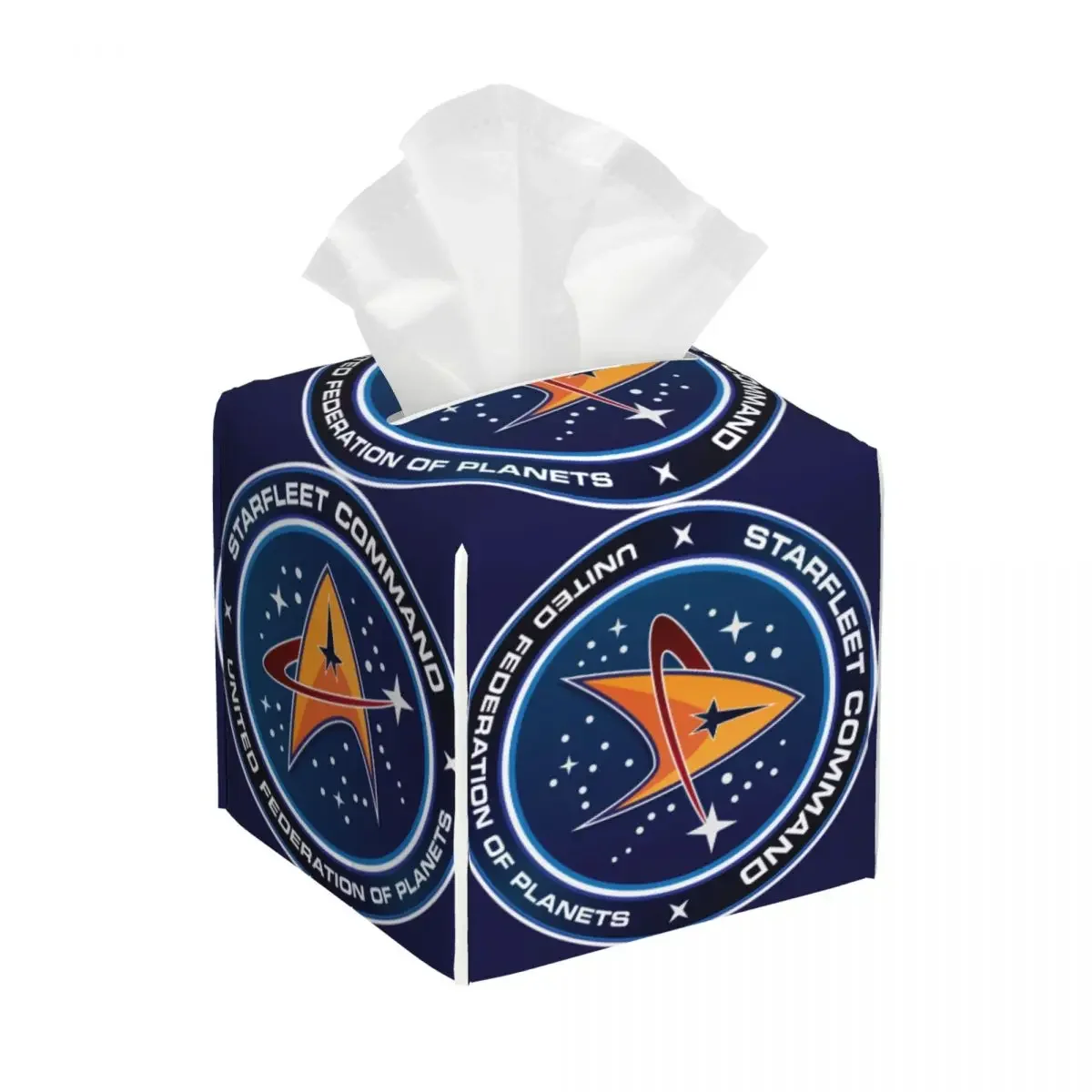 Custom Star Trek Tissue Box Cover for Bathroom Car Science Fiction TV Series PU Leather Square Facial Tissue Box Holder