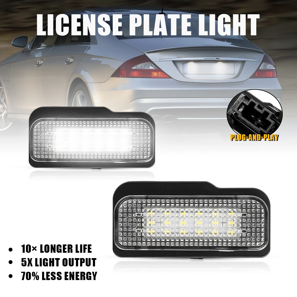 

2 шт. для Mercedes-Benz W211 W219 белые светодиодные фонари номерного знака, лампы номерного знака, высокая яркость, автоматический задний номерной фонарь 12 В