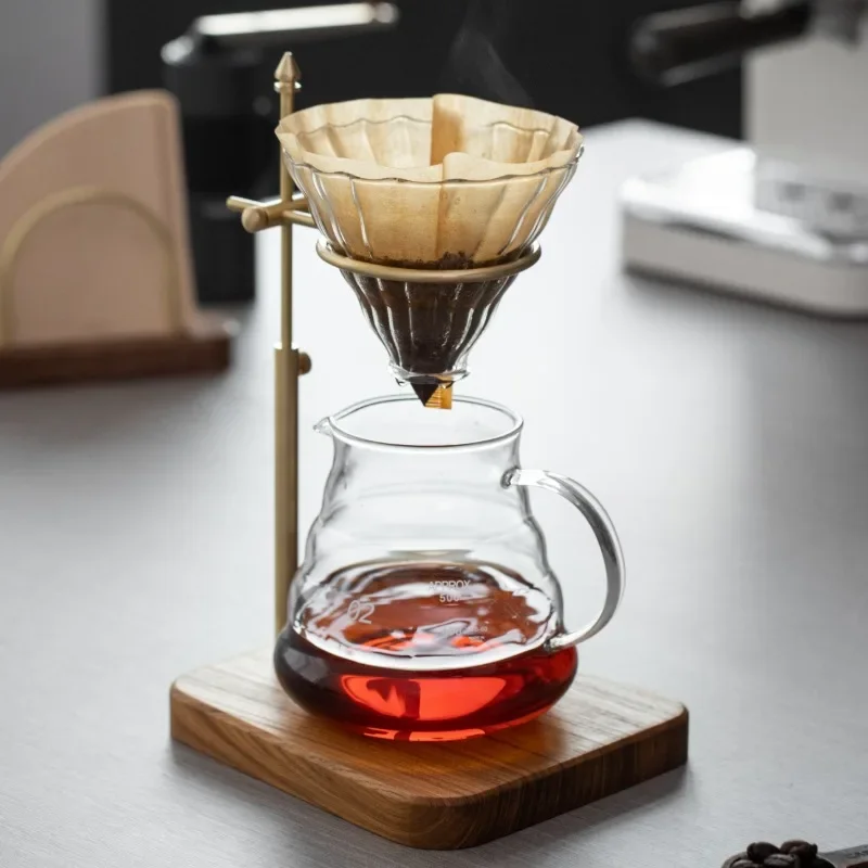 Vintage Brass & Walnut Wood Pour Over Coffee Stand – Adjustable Filter Holder for V60 & Cone Coffee Filters & Tabletop Decor