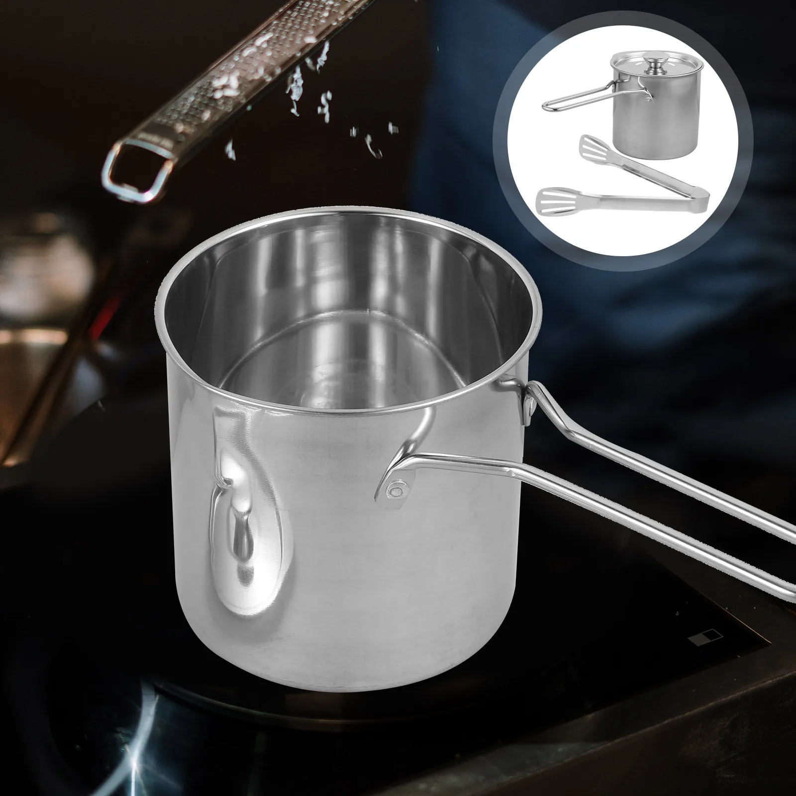 

1 set 1 Set Stainless Steel Frying Pot Mini Fryer Kit Deep Fry Pot With Handle Non-Slip Fry Tong Household Cookware Tool Kitchen