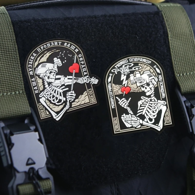 

Skull Note Legion 3D PVC Skeleton Violin Patch Armband Russian Smola313 Morale Badge Hook&Loop Tactical Backpack Sticker Emblem