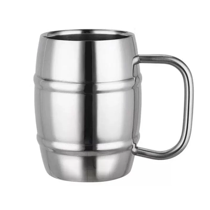 430ml Bamboo Barrel Shape Double Walled Stainless Steel Beer Vodka Mugs Cup Tea Coffee Cups Camping Drinkware Travel Tumbler