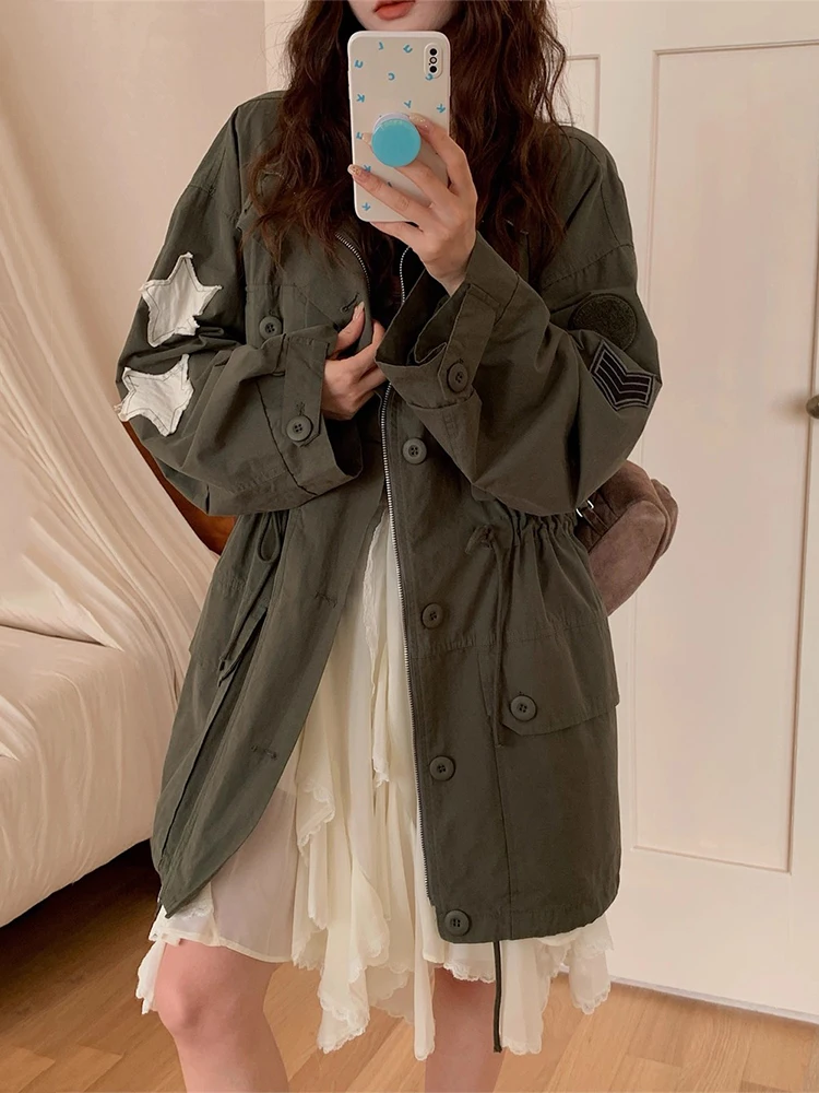 

Шикарная женская одежда в стиле ретро со звездами, свободная посадка, рабочая одежда с воротником-стойкой, осенняя новинка, корейская версия Long Sve