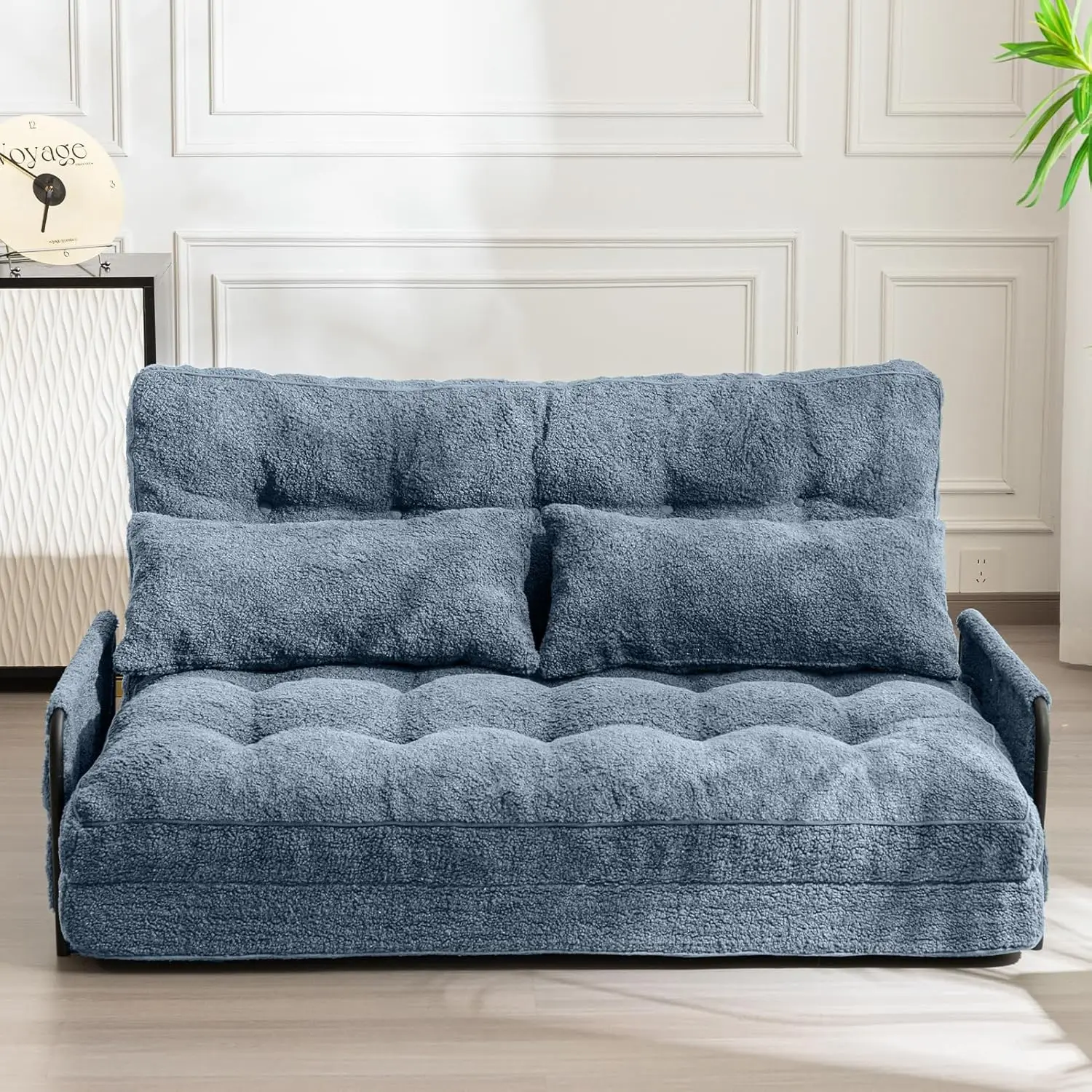 Maxyoyo Adjustable Floor Sofa Couch With 2 Pillows, 5-Position Boucle Bean Bag Bed, Convertible Lazy Sofa Sleeper Bed With