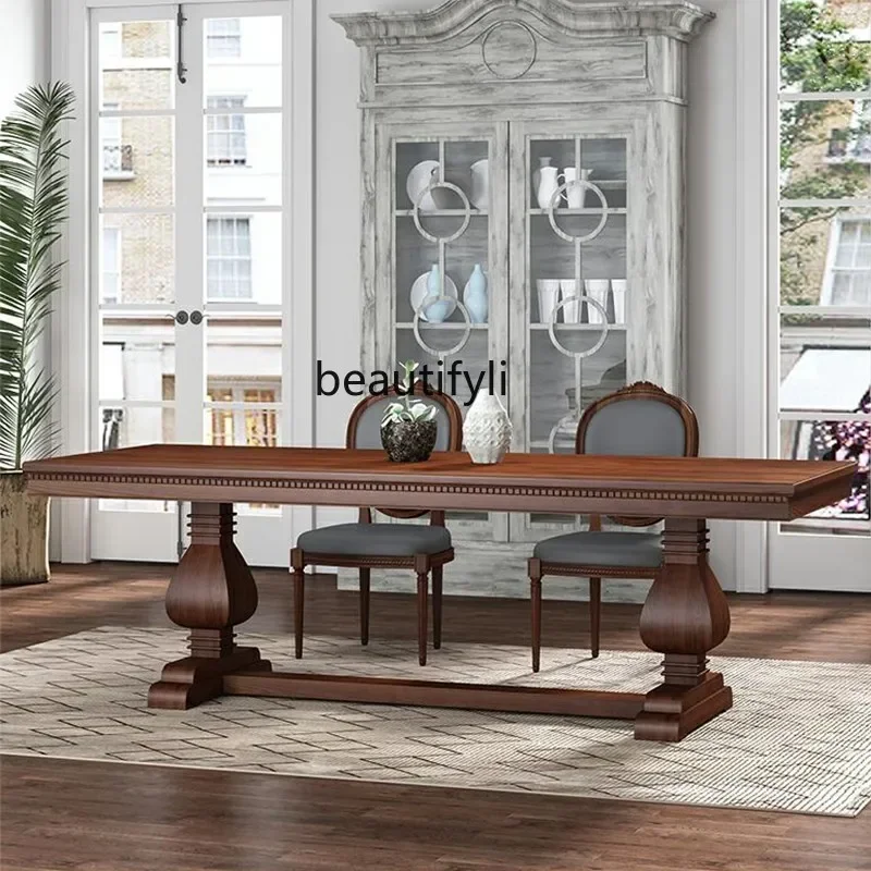 178A Solid wood retro country dining table household dining table log rectangular workbench