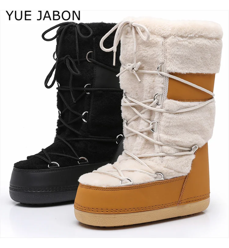 Women's Winter Boots 2026 New Thickened Space Boots Women Fur Splicing High tube Woman Snow Boots Ladies Winter Shoes Non-slip