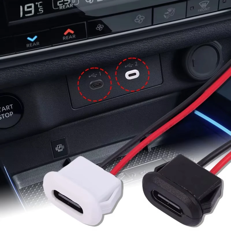 Type C Female Connector Waterproof USB C Female Jack Socket 2 Pin 3A Charging Port Power Cable Extension Direct Crimp Mount