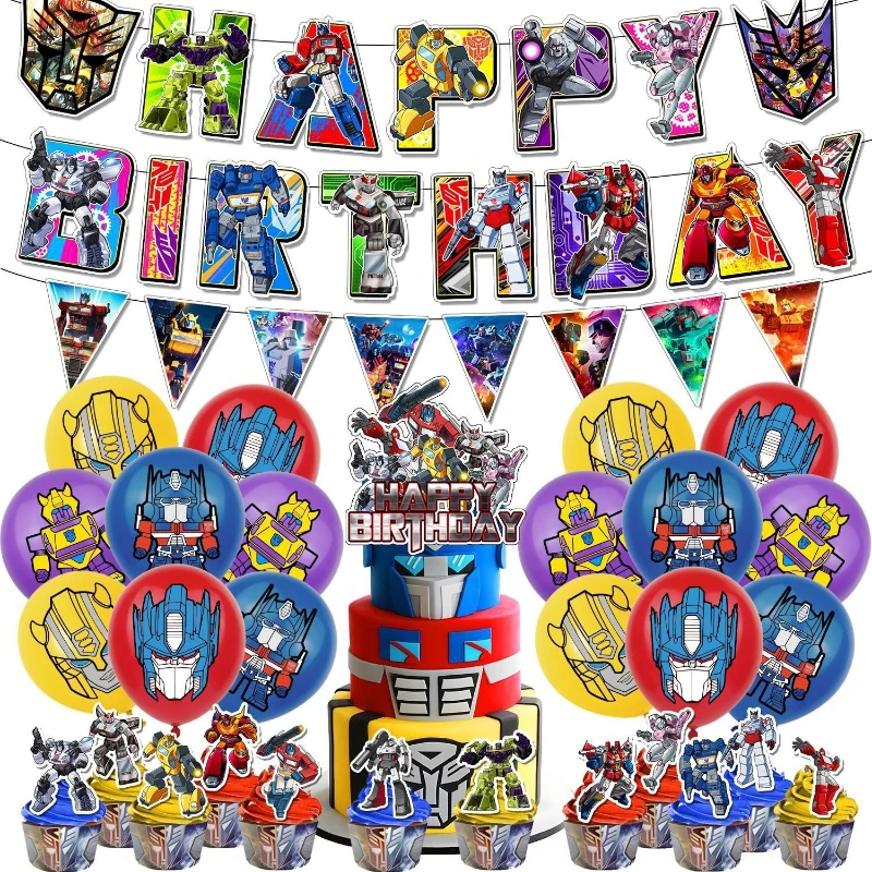 Décorations de gâteau, ballons, bannière, guirlande, fournitures pour fête d'anniversaire sur le thème Transformation Optimus Prime Bumblebee, cadeaux pour baby shower