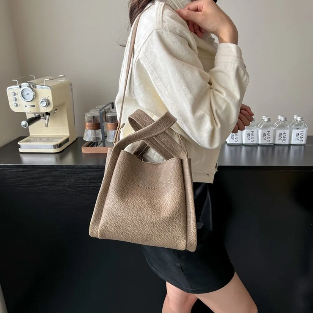 

Solid Color Leather Top-handle Bags Large Capacity Messanger Bag Female Shoulder Bag Korean Style Fashion Crossbody Totes Daily