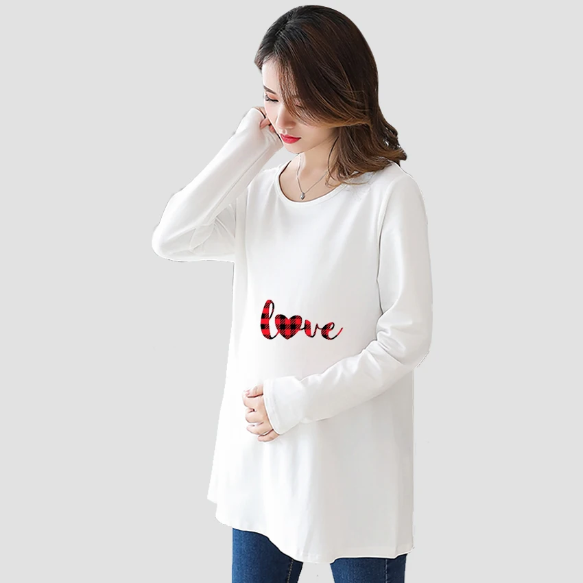 

Pregnant T-Shirt Girl Maternity Pregnancy Flattering Long Sleeve Shirt Lattice Love Funny Sweet Cartoon Fashion Printed