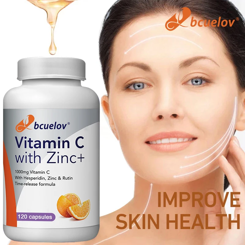 Organic Vitamin C + Zinc Capsules, High Absorption Immune Support, Antioxidant, Collagen Health Supplement - 30/60/120 Counts