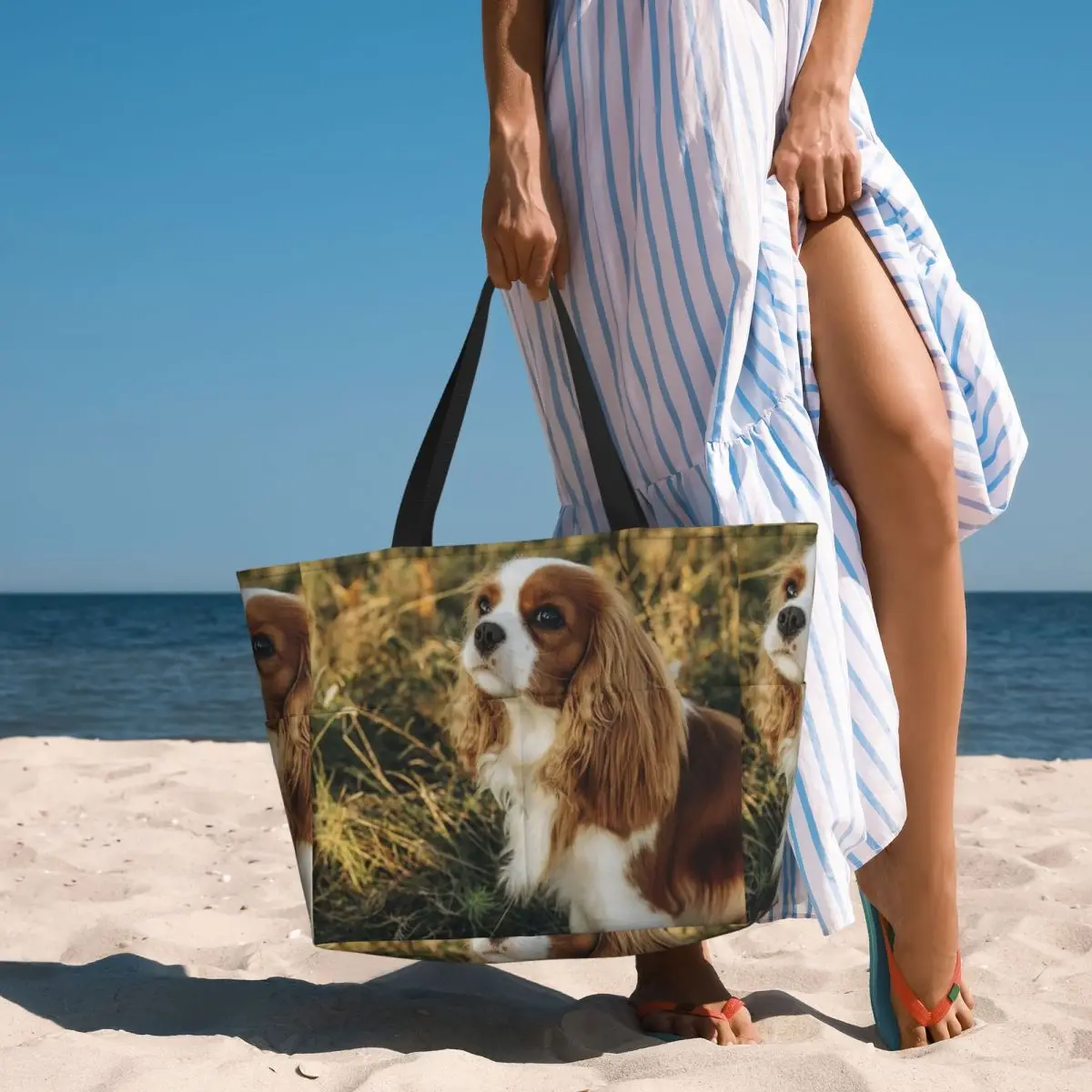 

Custom Cavalier King Charles Spaniel Square Beach Tote Bag Sport Gym Yoga Duffle Large Tote Bag Women Travel Bag Fitness bag