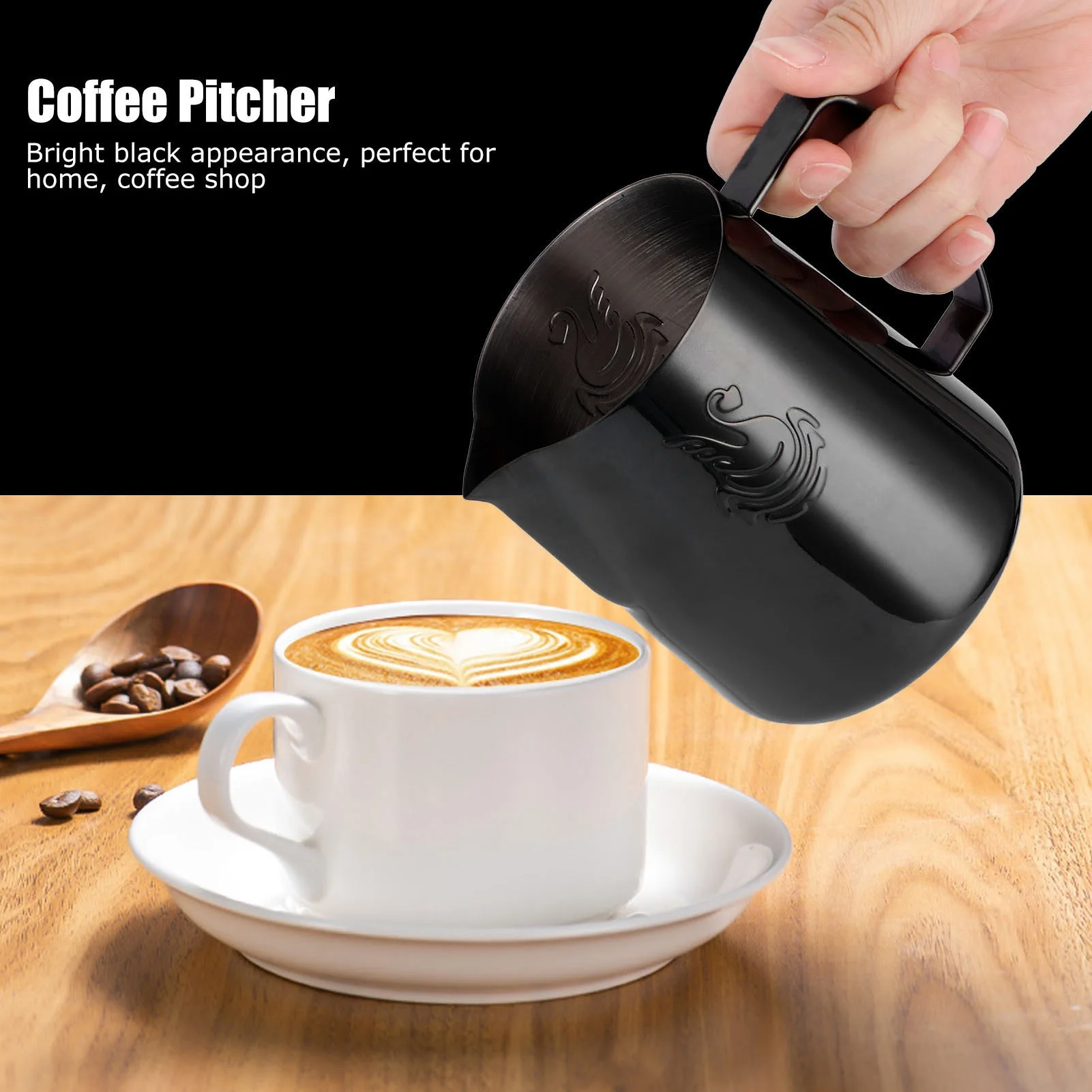 380ml Milk Steaming Frothing Pitcher Stainless Steel Non-Stick Milk Jug Pull Flower Cup Perfect for Coffee Cappuccino Latte Art