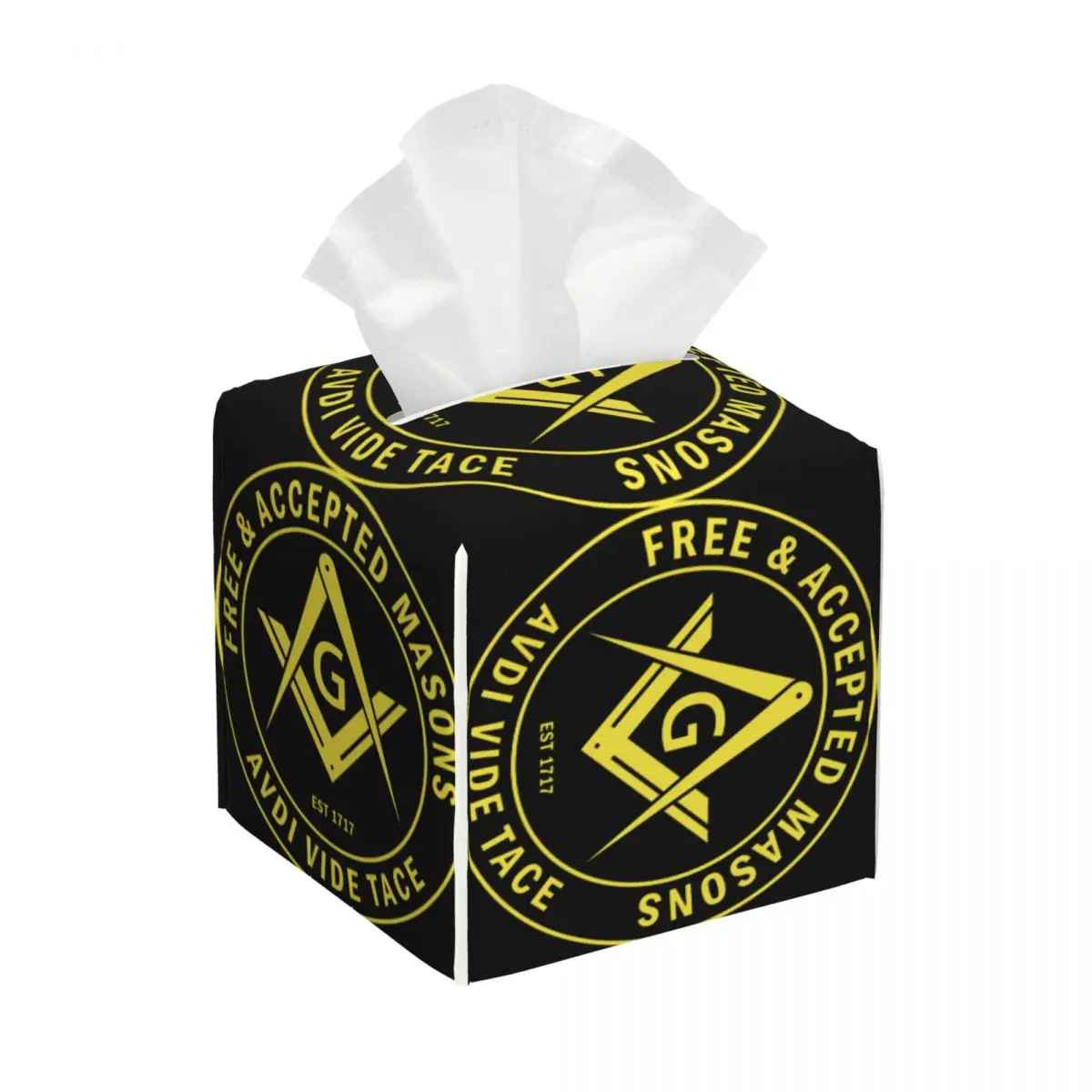 Custom Free Accepted Masons Masonic Freemason Tissue Box Cover PU Leather Square Facial Tissue Box Holder for Bathroom Toilet