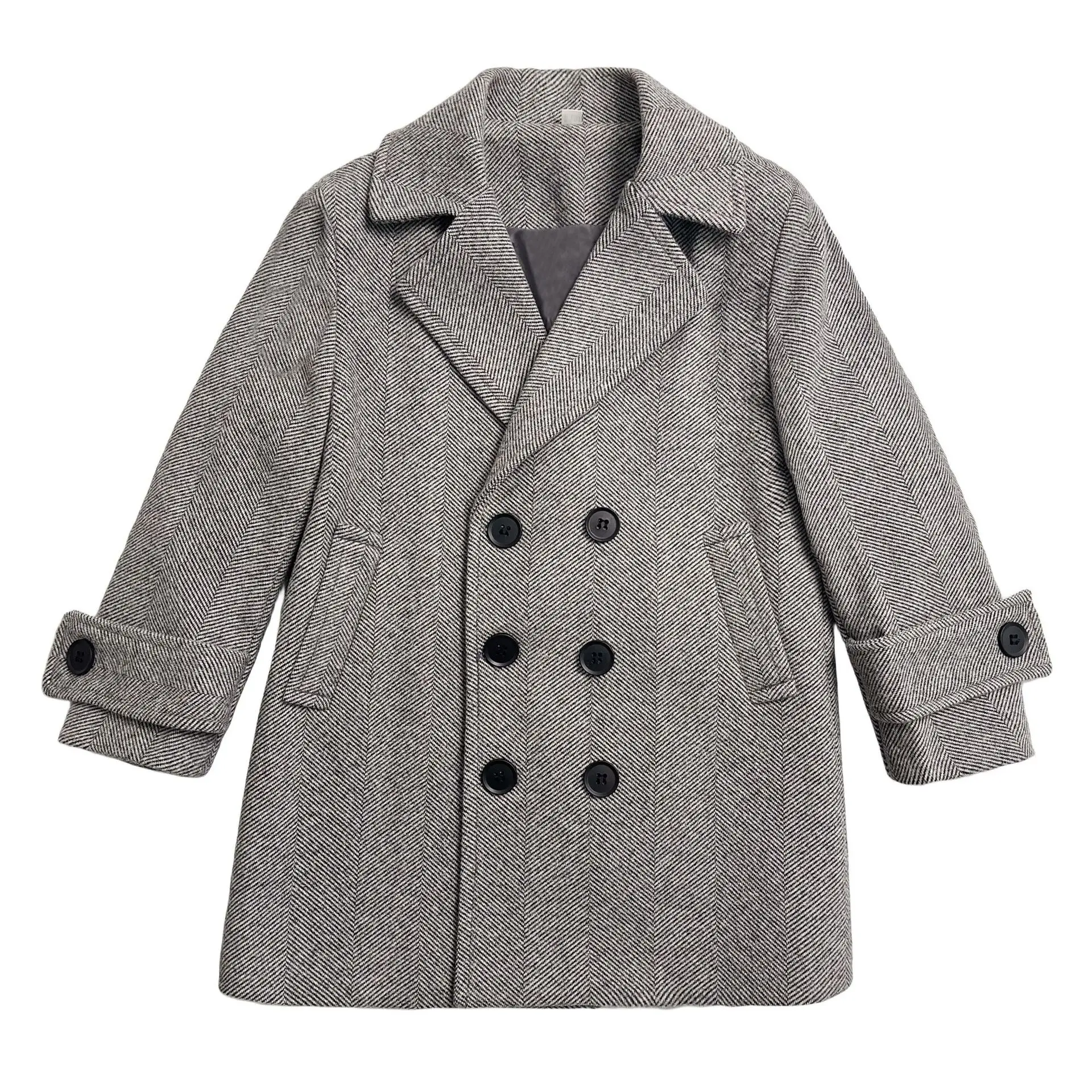 

Зимнее шерстяное длинное пальто принца для мальчиков в британском стиле, детская ветрозащитная уличная праздничная куртка, шерстяное пальто для детской фотографии, От 3 до 15 лет