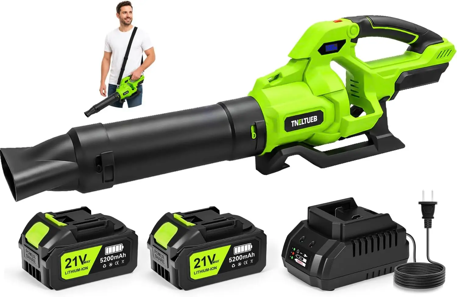 Electric Handheld Leaf Blower, Green, 5 Speed Modes