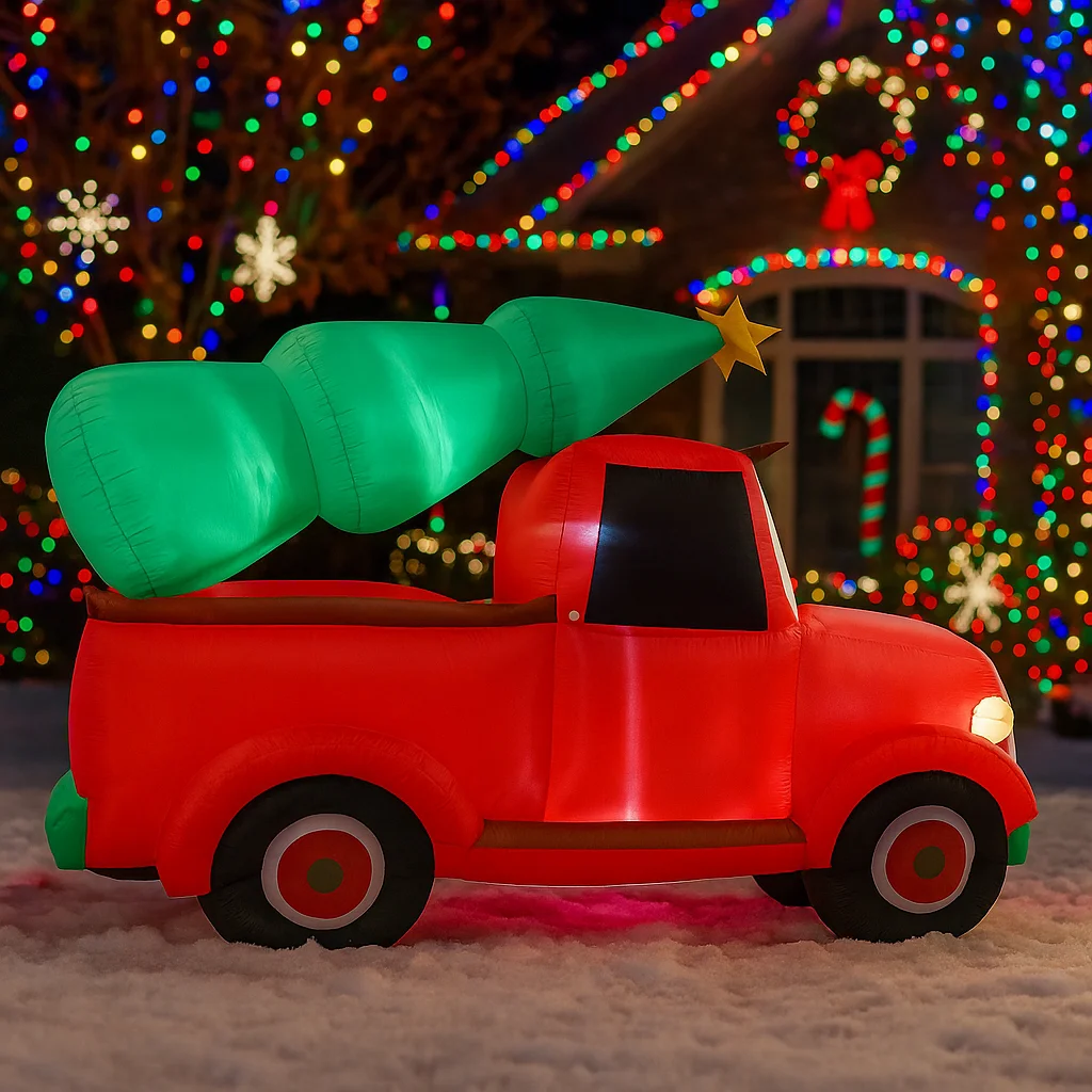 7.2FT عيد الميلاد ديكور خارجي لعبة زينة عيد الميلاد نفخ سانتا كلوز في شاحنة اللعب ساحة المنزل عيد الميلاد الحلي LED ديكور #3