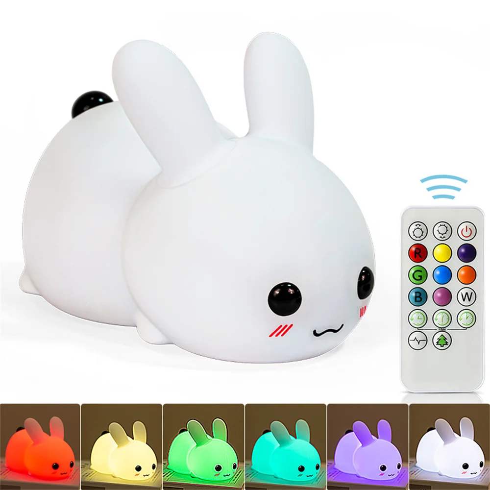 Dimmable Silicone Rabbit Night Lights Usb Rechargeable Lamps For Baby Bedroom Cartoon Animal Shape Night Lamp Christmas Gifts