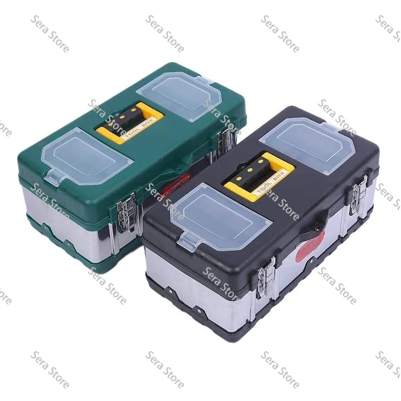 Hardware Toolbox Double Layer Portable Plastic Stainless Steel Toolbox Multifunctional Household Repair Parts Toolbox