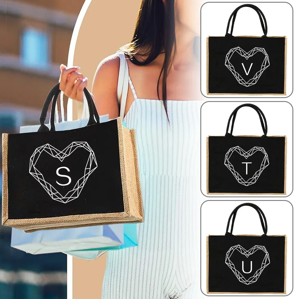 Jute Bag Handbag Linen Shoulder Bag Sacks Jute Imitation Linen Bags Women Shopping Bags Designer Tote Bags Love Diamond Letter
