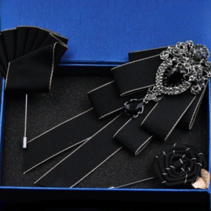 New Original Luxury Rhinestone Bow Tie Set for Men's Wedding Banquet, Suit Shirt 3-piece Set, Accessories Handmade Jewelry Gifts