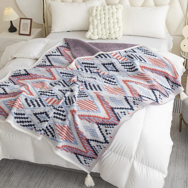 

Knitted Nap Blanket Geometric Pattern Soft Breathable Cozy Warm for Office Couch Bed Rest