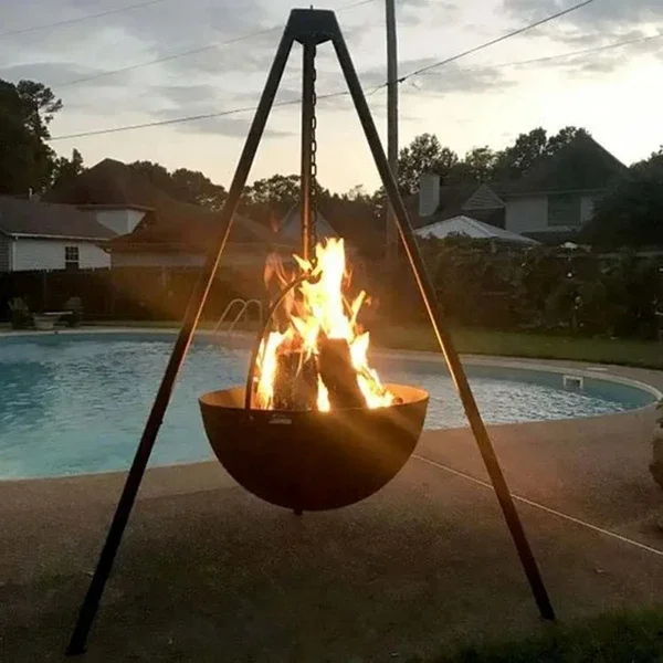 Sale Stocked Cast Iron Corten Detachable Charcoal BBQ Balcony Fire Bowl Swivel Grill Designs Burner Hanging Brazier Fire Pit