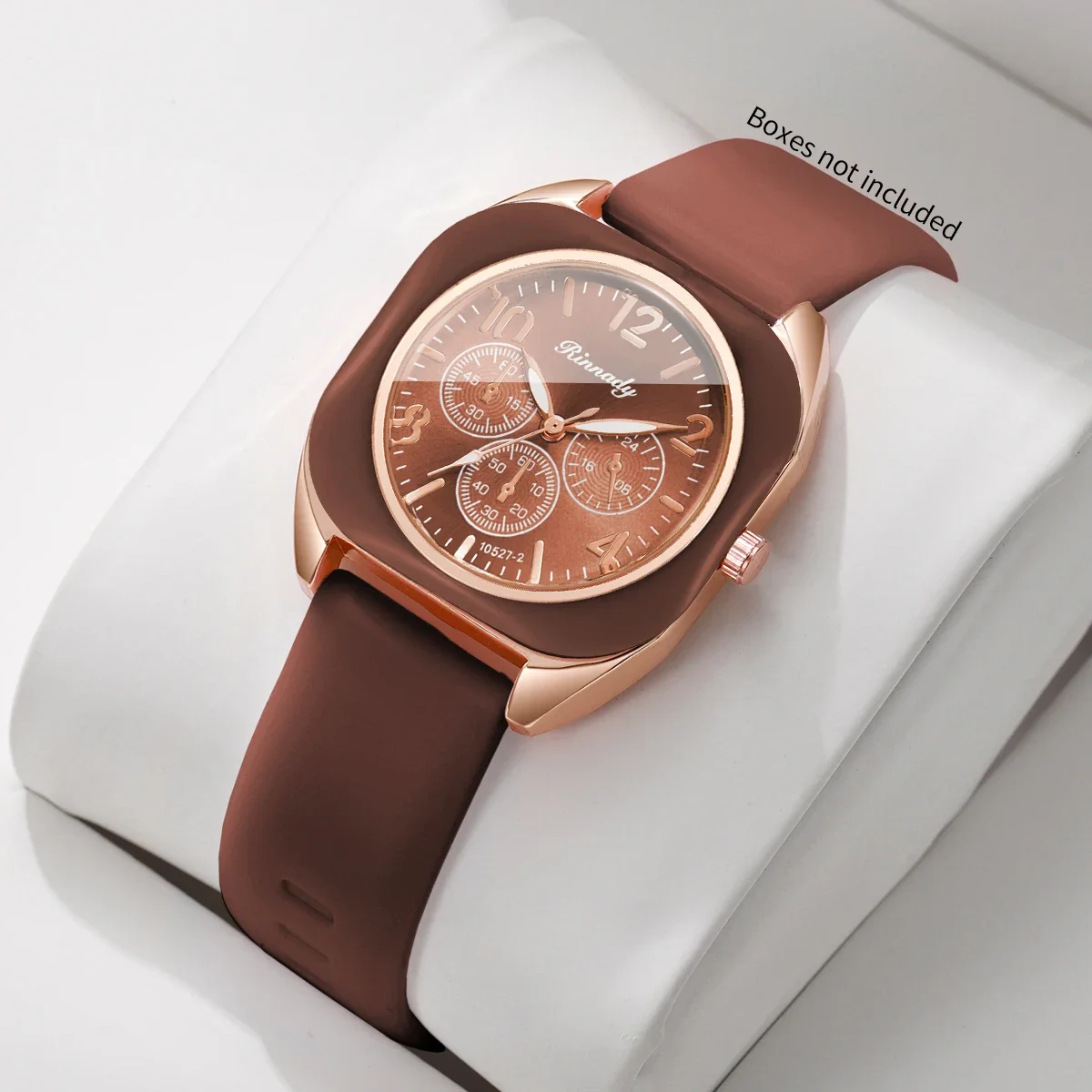 Women Vintage Square Quartz Watch Brown Silicone Strap Decorative Three Dials Sports Wristwatches Relogio Feminino（Without Box）