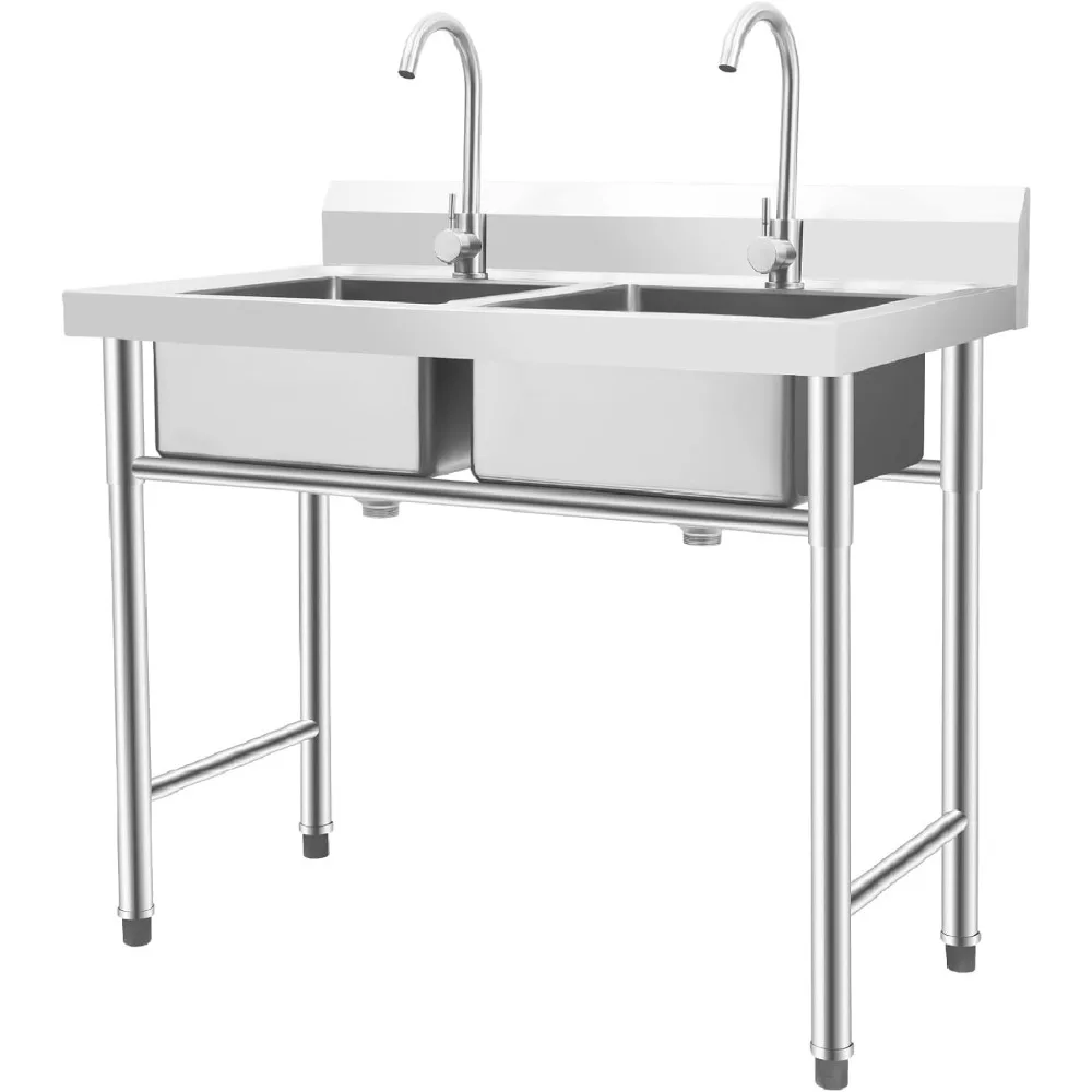 

Раковина из нержавеющей стали, 2-х отдельно стоящая универсальная мойка, кухонные мойки с двойной чашей и 2 поворотными смесителями, коммерческая подготовка