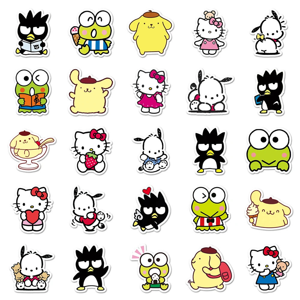 10/30/50 Stuks Schattige Kuromi Hello Kitty Melodie Stickers Mix Sanrio Diy Skateboard Koelkast Gitaar Laptop Grappige Stickers Sticker Speelgoed Cadeau