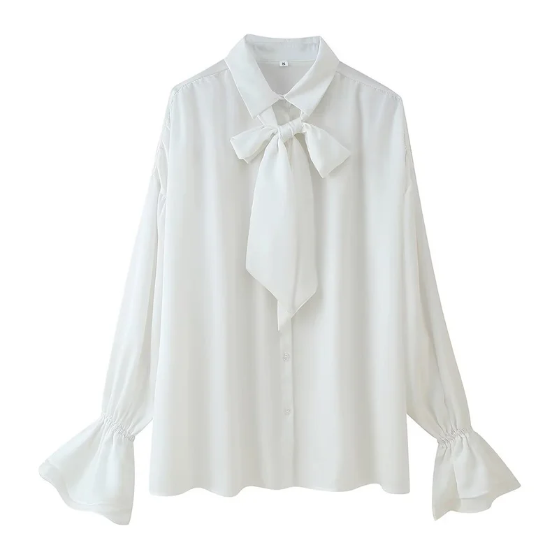 

Women's Blouse New Summer 2025 White Satin Texture Bell Sleeve Bib Shirt Casual Fashion Personality Versatile