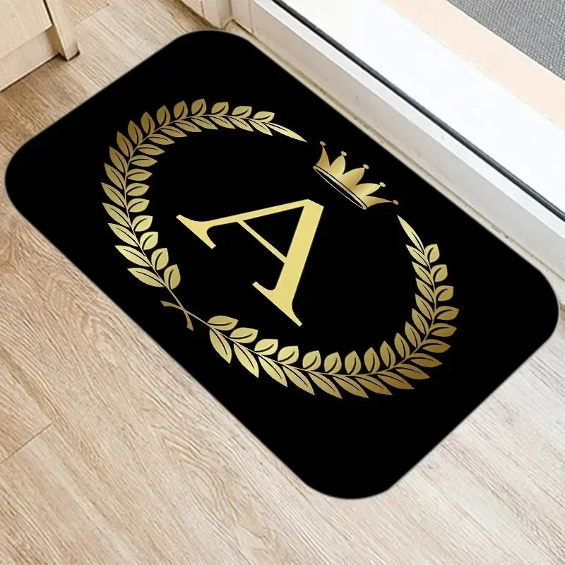 Black Golden Crown Printed Letter Kitchen Entrance Door Mat Decor Coral Velvet Carpet Doormat Indoor Floor Mats Anti-Slip Rug