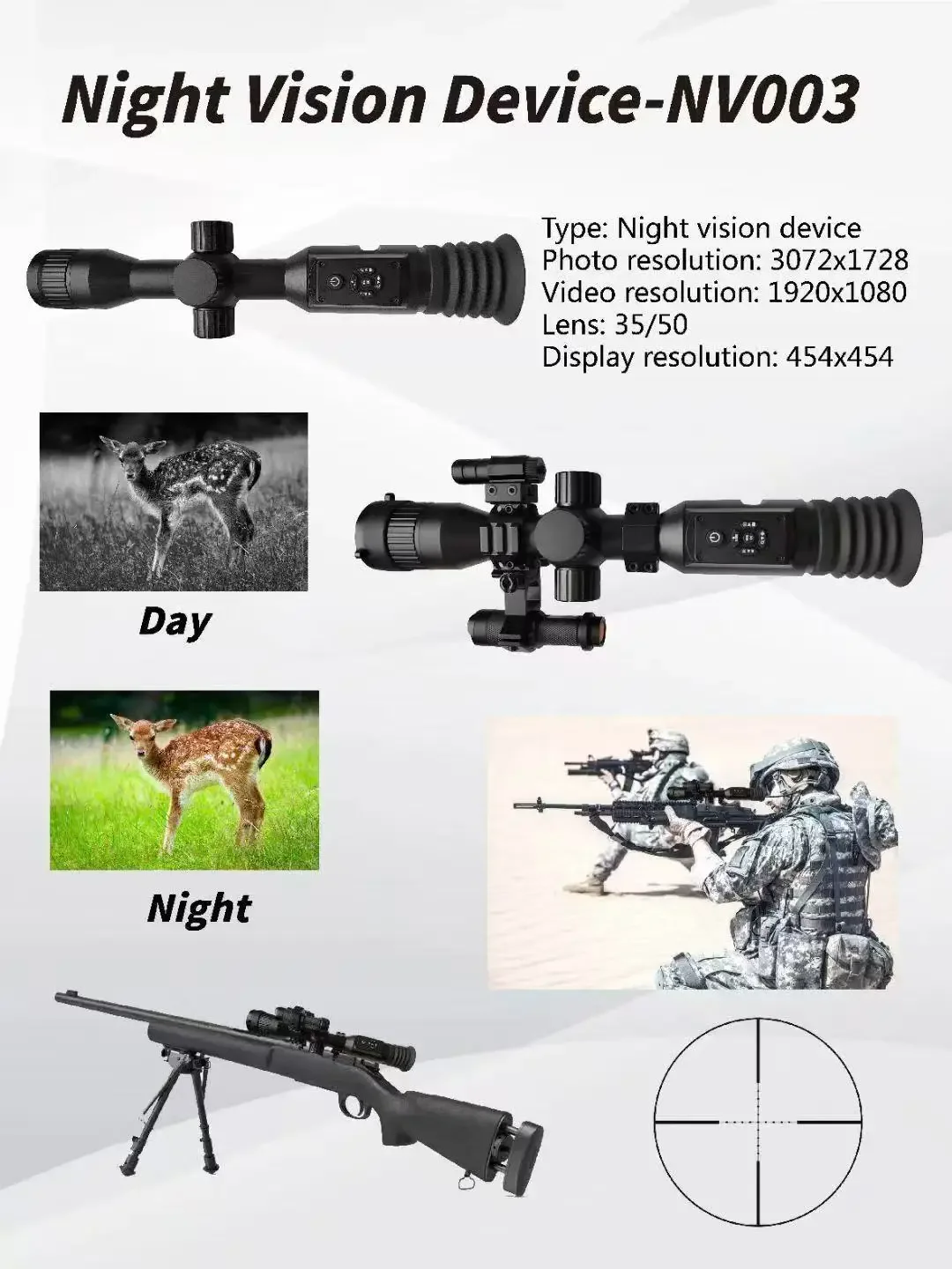 200 متر NV-003 الأشعة تحت الحمراء أحادي العين 850nm الأشعة تحت الحمراء للرؤية الليلية كاميرا فيديو مع مؤشر كروس 1920x1080 دقة الفيديو NV نطاق الصيد